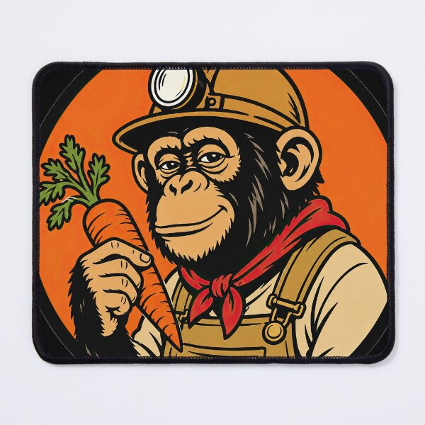 Item preview, Chimpanzee Miner with Carrot – Funny Retro Cartoon designed and sold by obstinator.