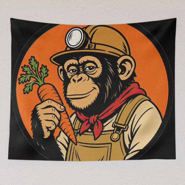 Item preview, Chimpanzee Miner with Carrot – Funny Retro Cartoon designed and sold by obstinator.