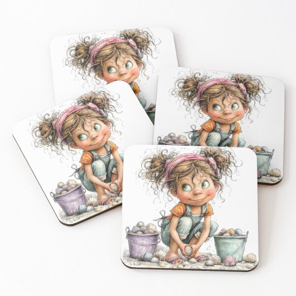 Item preview, Cute girl with seashells – whimsical design designed and sold by Lines, forms and colors.