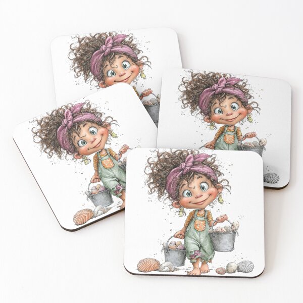 Item preview, Cute girl with seashells at the beach – whimsical design designed and sold by Lines, forms and colors.