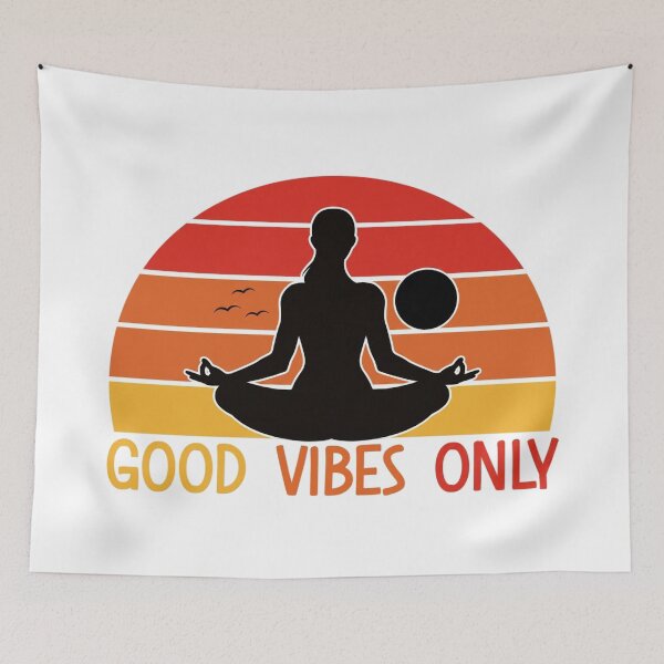 Item preview, Good Vibes Only Retro Sunset Meditation Yoga Silhouette designed and sold by Shopeon Designs.