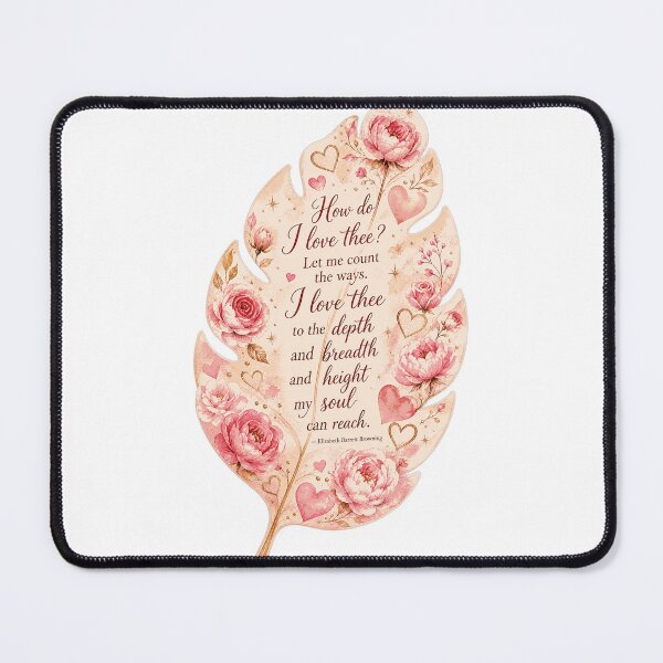 Item preview, How Do I Love Thee Romantic Feather Quote Poetry Design designed and sold by CozyPaletteShop.