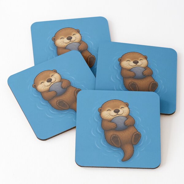Item preview, Cute Sea Otter Floating with Rock - Kawaii Ocean Animal Art designed and sold by Knacky Print.