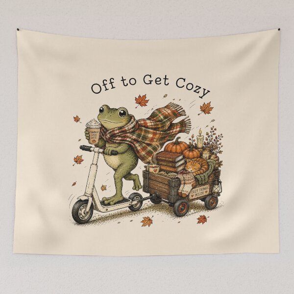 Item preview, Off to Get Cozy Cute Frog Fall Pumpkin Spice Latte Coffee designed and sold by DesignsByAnett.
