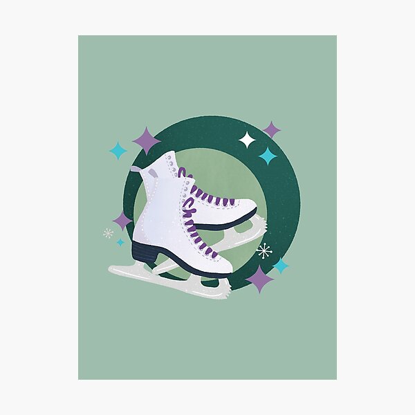 Item preview, Ice Skates retro bubble badge - green and lilac designed and sold by Home Cyn Home.
