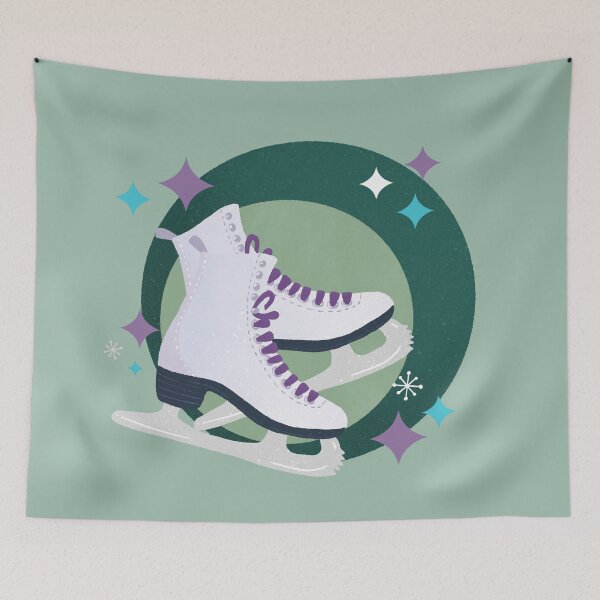 Item preview, Ice Skates retro bubble badge - green and lilac designed and sold by Home Cyn Home.