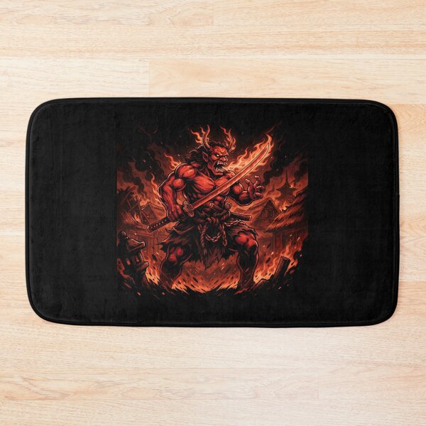 Item preview, Japanese Oni Demon Samurai Burning Village Katana Graphic designed and sold by Enea Kelo.