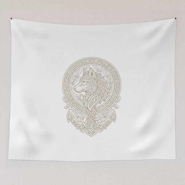 Item preview, Celtic Wolf Forest Guardian - Norse Knotwork Emblem - Beige Illustration designed and sold by johnExpress02.