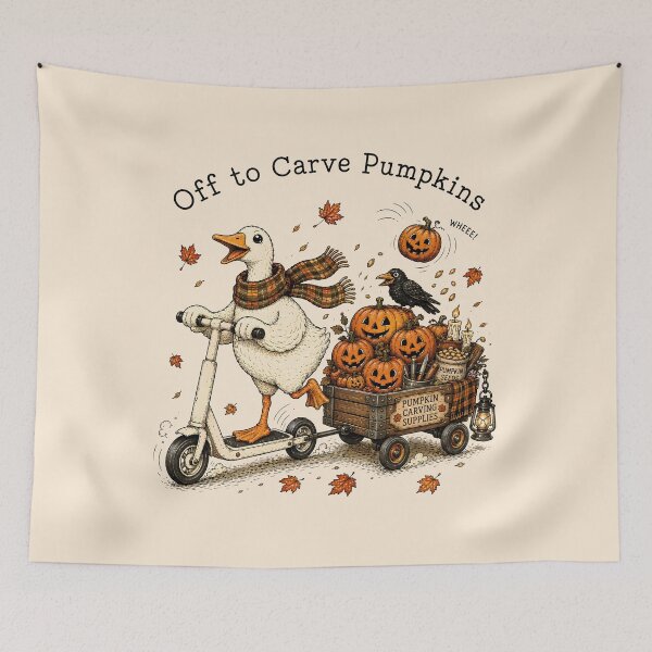 Item preview, Off to Carve Pumpkins Cute Silly Funny Goose Fall Halloween designed and sold by DesignsByAnett.