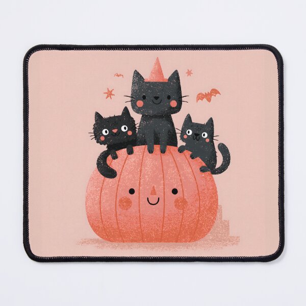 Item preview, Cute Pink Halloween Black Cats Pumpkin Kawaii Nursery Art designed and sold by GrinGalore.