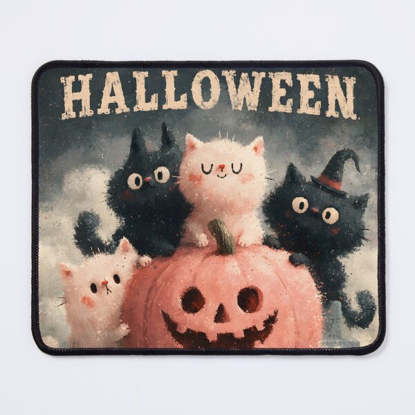 Item preview, Vintage Pink Pumpkin Halloween Kittens Typography Pastel Goth Art designed and sold by GrinGalore.