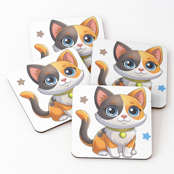 Item preview, Cute Kawaii Calico Cat with Green Collar | Chibi Cartoon Kitty Illustration designed and sold by Mousy17.
