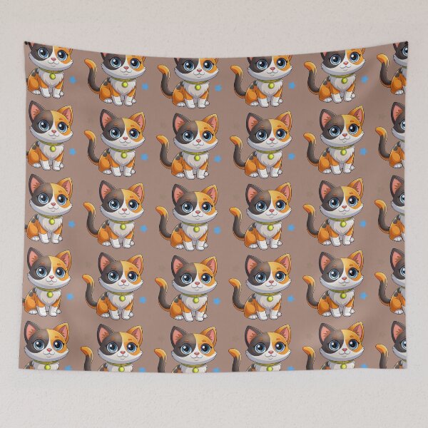 Item preview, Cute Kawaii Calico Cat with Green Collar | Chibi Cartoon Kitty Illustration designed and sold by Mousy17.