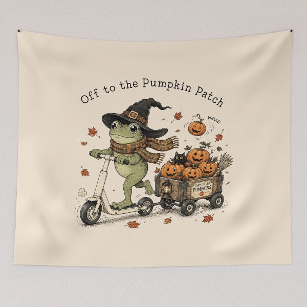 Item preview, Off to The Pumpkin Patch Cute Witch Frog Fall Halloween designed and sold by DesignsByAnett.