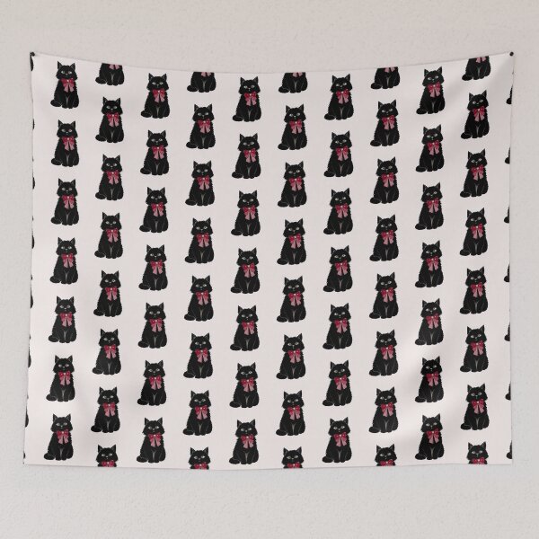Item preview, Cute Black Kitten with Red Bow Ribbon Hand Drawn Cat Art designed and sold by VibeShift Studio.