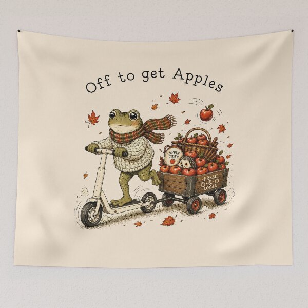 Item preview, Off To Get Apples Cute Frog Fall Apple Picking Cottagecore designed and sold by DesignsByAnett.