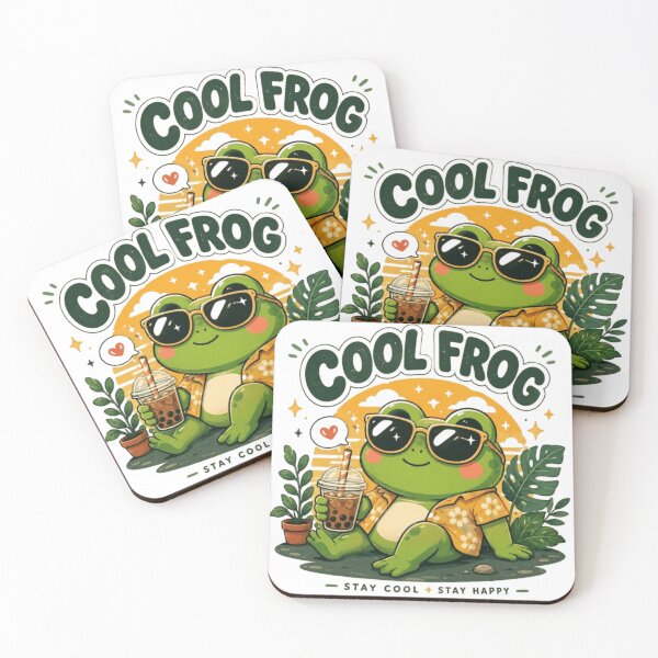 Item preview, Cool Frog Stay Cool Stay Happy – Cute Retro Kawaii Frog with Boba Tea designed and sold by ArhaanFashions.