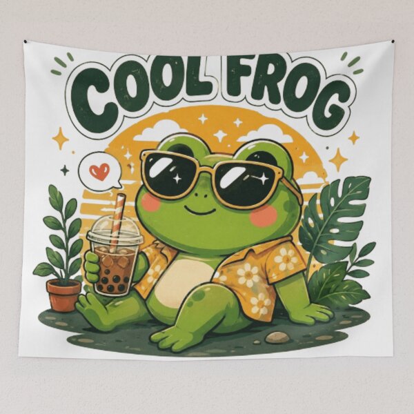 Item preview, Cool Frog Stay Cool Stay Happy – Cute Retro Kawaii Frog with Boba Tea designed and sold by ArhaanFashions.