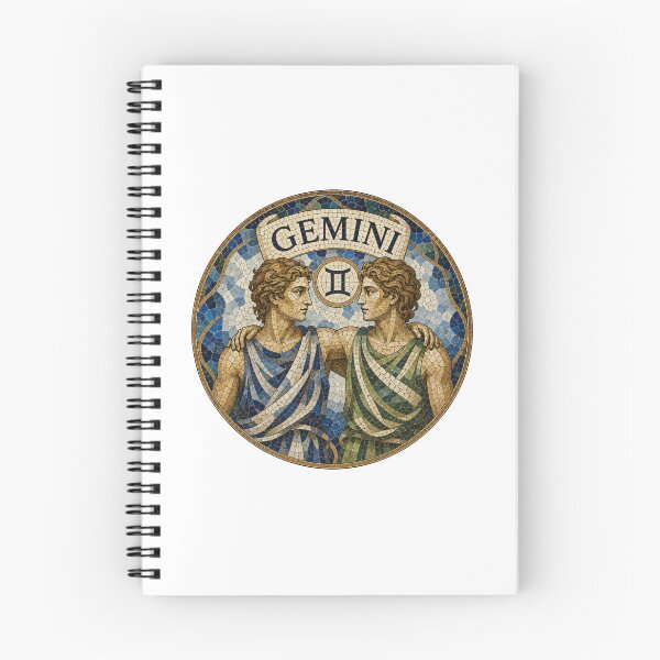 Item preview, Gemini Zodiac Twins Mosaic Emblem With Classical Figures and Decorative Blue Gold Tilework designed and sold by portokalis.