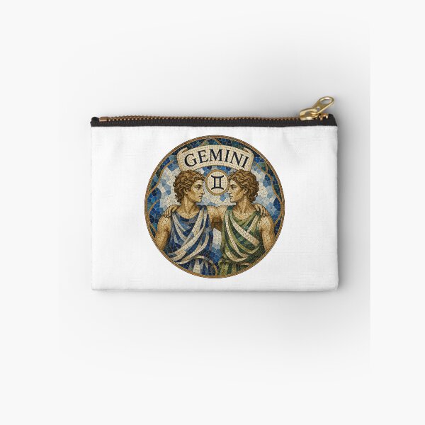 Item preview, Gemini Zodiac Twins Mosaic Emblem With Classical Figures and Decorative Blue Gold Tilework designed and sold by portokalis.