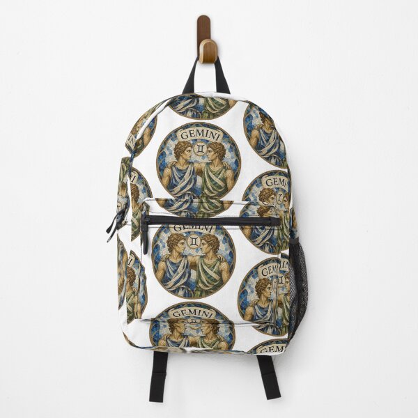 Item preview, Gemini Zodiac Twins Mosaic Emblem With Classical Figures and Decorative Blue Gold Tilework designed and sold by portokalis.