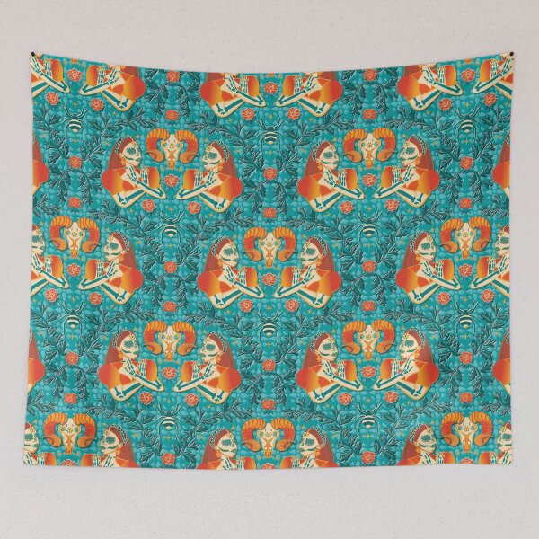 Item preview, Fire Katrinas, turquoise green background designed and sold by WONDERPRINTVALLEY.
