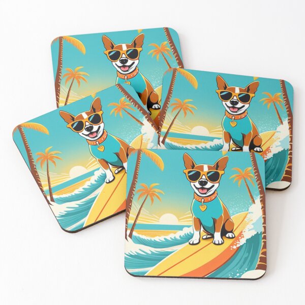 Item preview, Art - Stylized Surfing Dog, Sunny Vintage Illustration designed and sold by World-Pets.