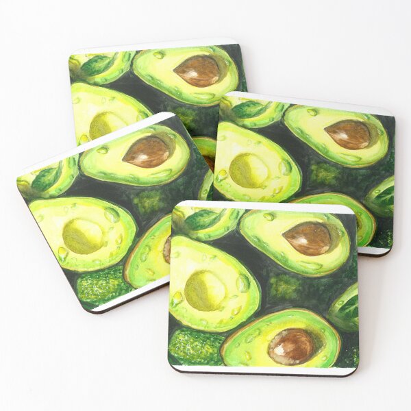 Item preview, Fresh Avocado Halves Watercolor Painting - Modern Kitchen Art designed and sold by ilkayArtStudio.