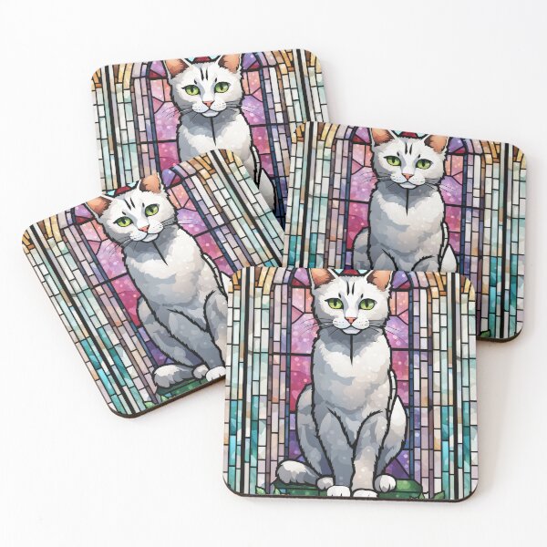 Item preview, Regal Stained Glass Cat and Roses designed and sold by pinkal.