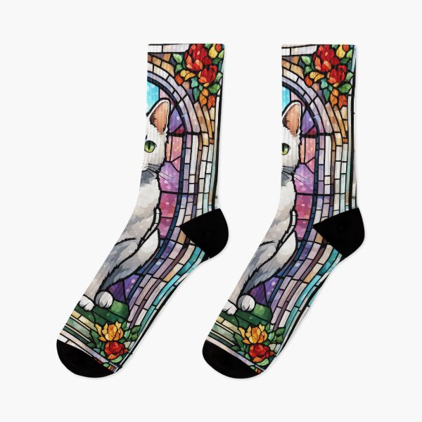 Item preview, Regal Stained Glass Cat and Roses designed and sold by pinkal.