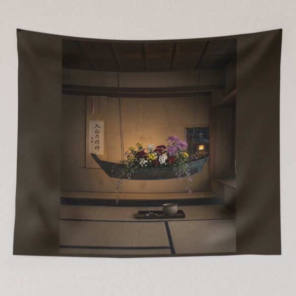 Item preview, Suspended Boat Ikebana Autumn Photography designed and sold by conohitoAI-ArtGallery.