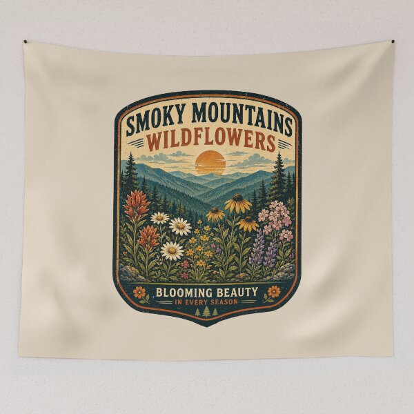 Item preview, Smoky Mountains Wildflowers Vintage Botanicvintage travel posteral Travel Poster – Retro Alpine Meadow Nature Illustration designed and sold by Globalcitytees.