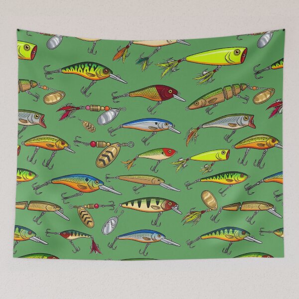 Item preview, Vintage Colorful Fishing Lures Seamless Pattern designed and sold by ThirdShiftLab.