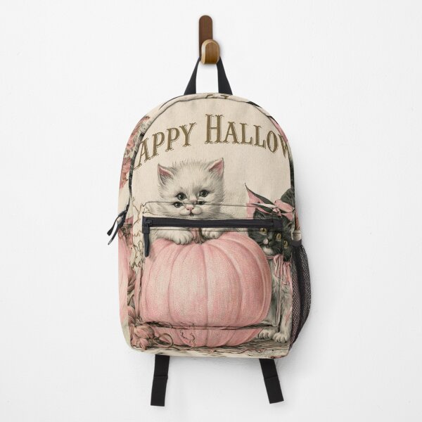 Item preview, Cute Vintage Halloween Kittens Pink Pumpkin Witch Hat Illustration designed and sold by GrinGalore.