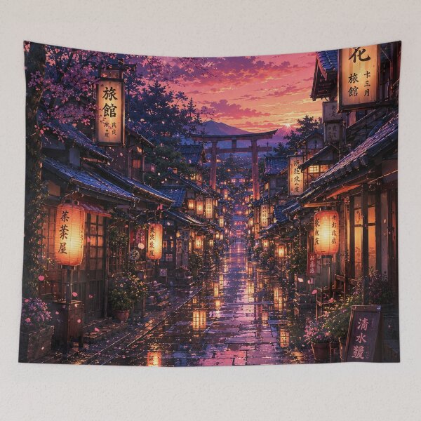 Item preview, Lanterns Along a Rainy Sakura Street designed and sold by helenaraoley.