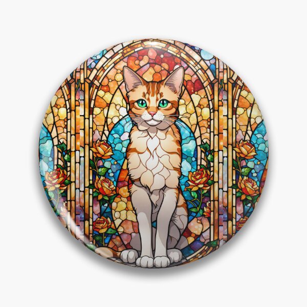 Item preview, Ginger Tabby Stained Glass Cat and Roses designed and sold by pinkal.
