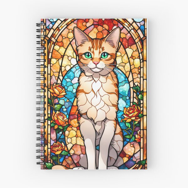 Item preview, Ginger Tabby Stained Glass Cat and Roses designed and sold by pinkal.