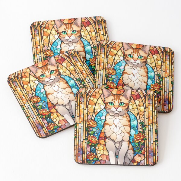 Item preview, Ginger Tabby Stained Glass Cat and Roses designed and sold by pinkal.