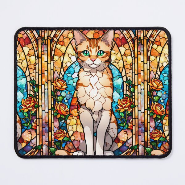 Item preview, Ginger Tabby Stained Glass Cat and Roses designed and sold by pinkal.