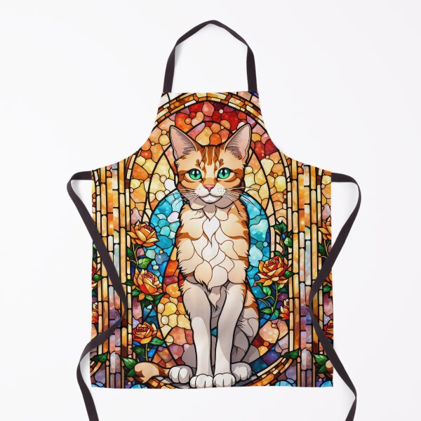Item preview, Ginger Tabby Stained Glass Cat and Roses designed and sold by pinkal.