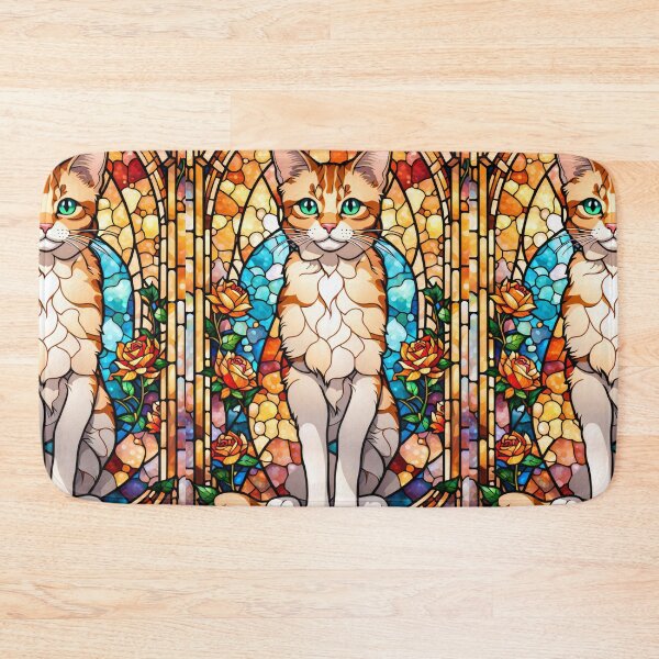 Item preview, Ginger Tabby Stained Glass Cat and Roses designed and sold by pinkal.