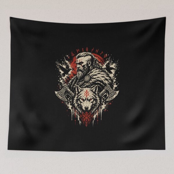 Item preview, Odin Viking Warrior – Ravens, Wolf & Norse Runes designed and sold by Bizon2910.