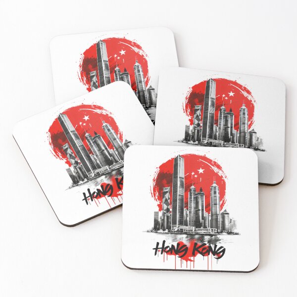 Item preview, Hong Kong Skyline - Retro Graffiti Red Sun City Art designed and sold by A-M-G-Shop.