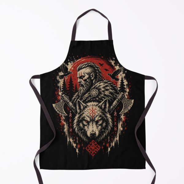 Item preview, Odin and Fenrir – Viking Warrior Ravens & Norse Runes designed and sold by Bizon2910.