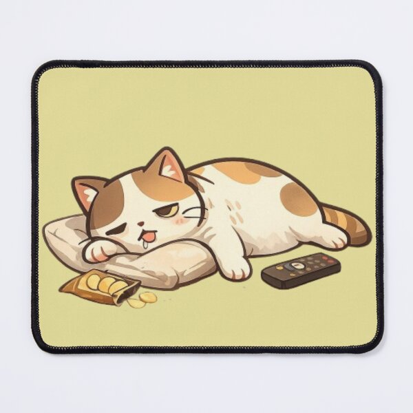 Item preview, Lazy Calico Cat Eating Chips and Watching TV designed and sold by Northern Glow Art.