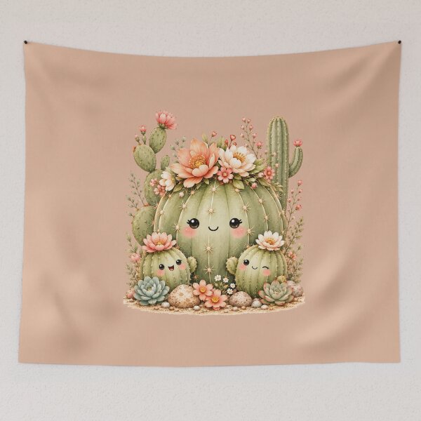 Item preview, Mama Cactus & Baby Illustration – Kawaii Flower Crown Design Art designed and sold by MagicMakerPh.