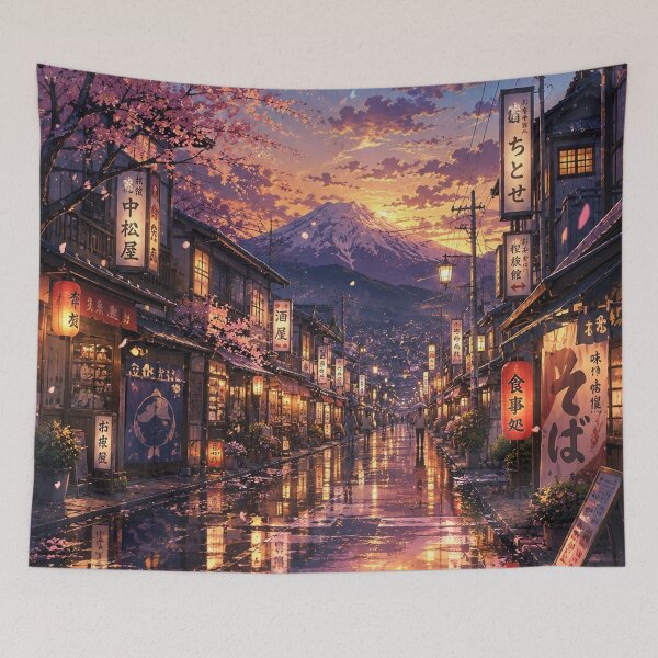 Item preview, Twilight Sakura Street to Mount Fuji designed and sold by helenaraoley.