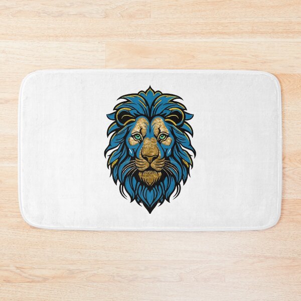 Item preview, Fierce Blue and Gold Lion Mascot Art designed and sold by Raloel Art.