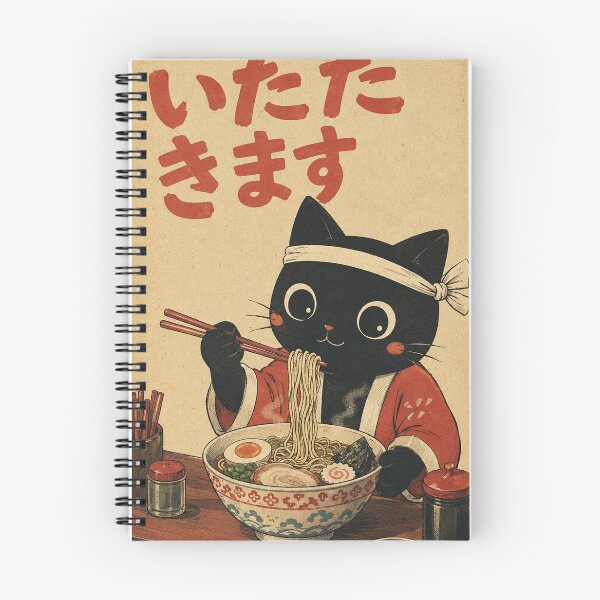 Item preview, Cute Black Cat Eating Ramen – Itadakimasu Japanese Art designed and sold by Mavriboy.