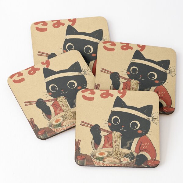Item preview, Cute Black Cat Eating Ramen – Itadakimasu Japanese Art designed and sold by Mavriboy.